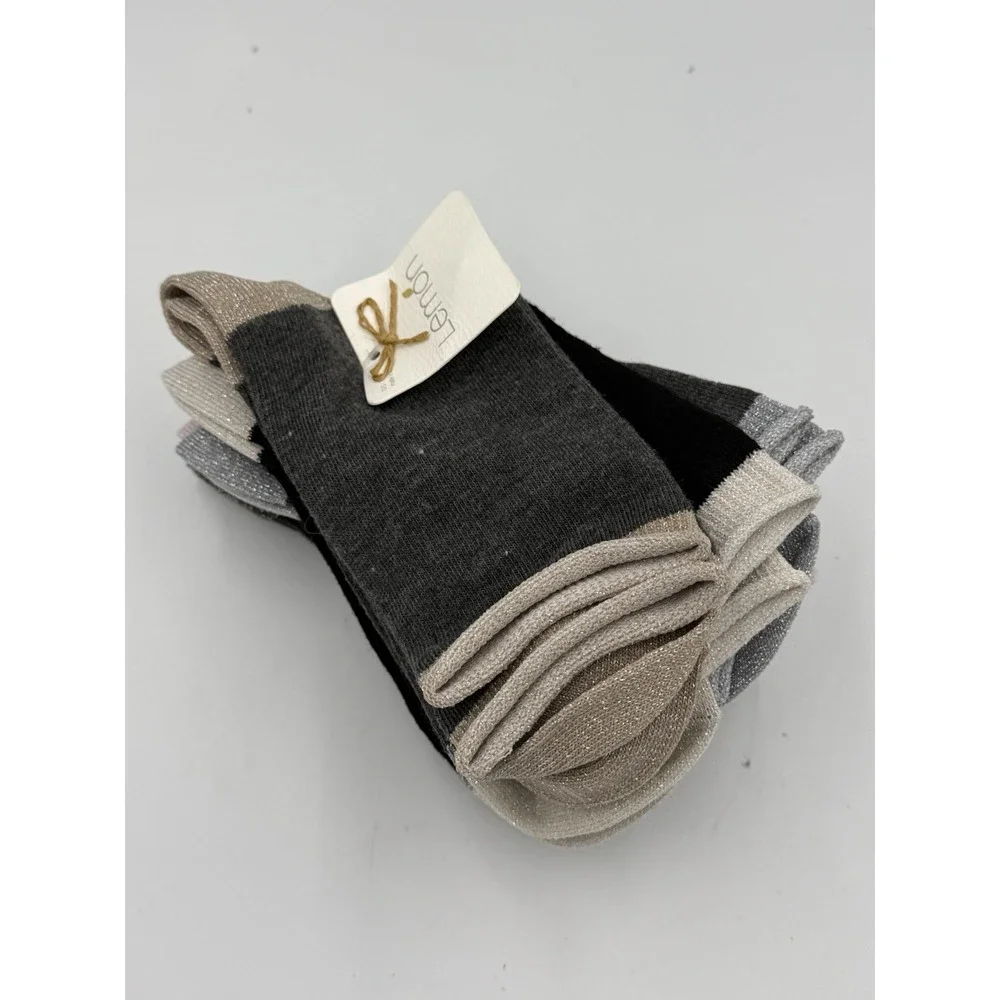 Lemon Women's Sparkly Quarter Socks Gray Assortment One Size 5 Pack / Pairs NWT